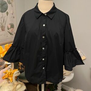 Marc New York Black Button-Front Ruffle Sleeve Sz M
